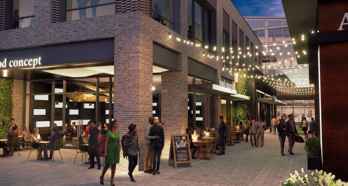 A rendering of the commercial space in the redevelopment of the Cary Towne Center named Carolina Yards and slated for completion in 2022.