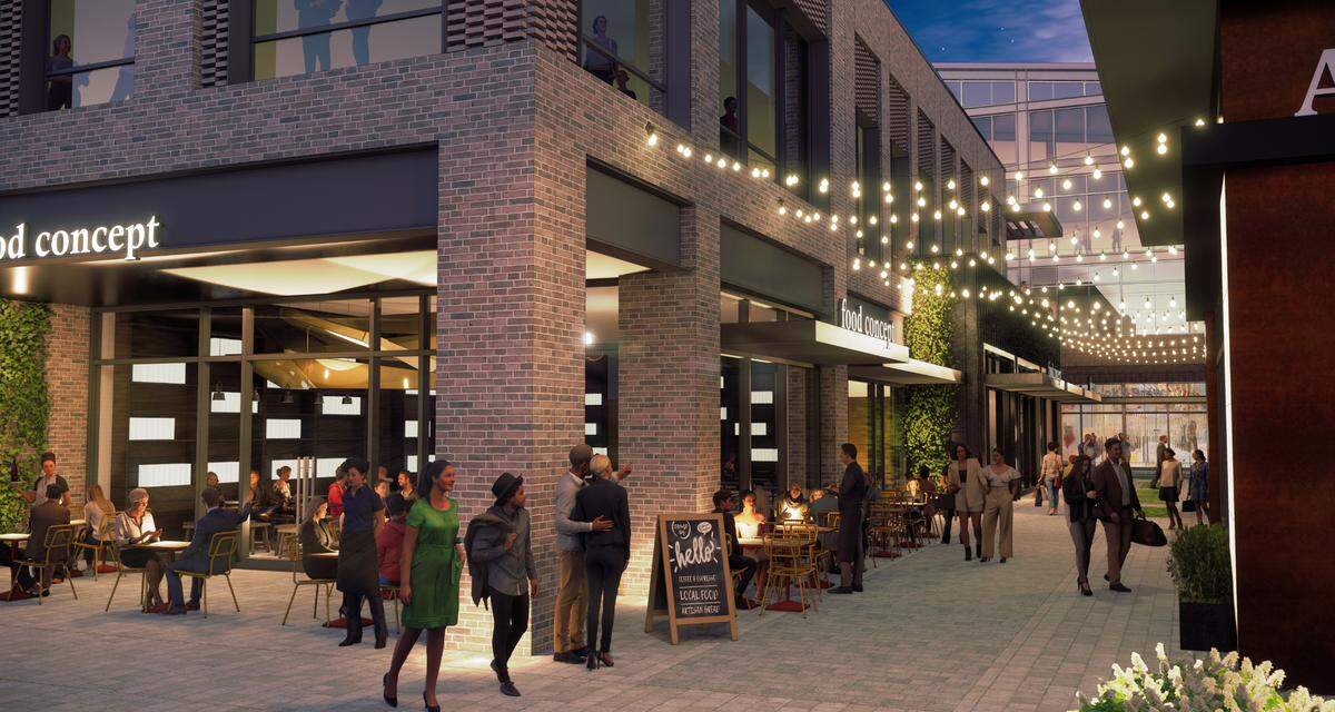 A rendering of the commercial space in the redevelopment of the Cary Towne Center named Carolina Yards and slated for completion in 2022.