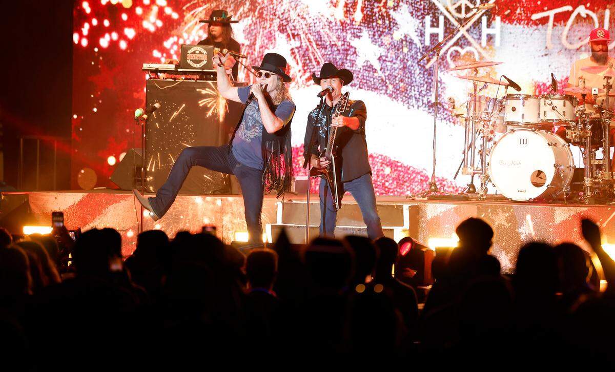 Big & Rich perform at “Flagstock 2024,” an invite-only concert event at a location in Chapel Hill, N.C., Monday, Sept. 2, 2024. Flagstock started after a GoFundMe raised over $500,000 for a “rager” for UNC-Chapel Hill fraternity brothers who held up the American flag during an April campus protest.