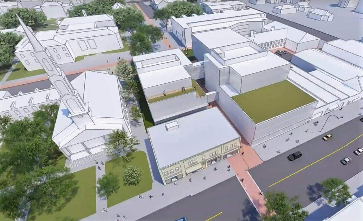 The Hill Building (bottom center) could be preserved under UNC’s latest Porthole Alley concept plan. Two buildings to the east, and the Porthole Building behind them, could be demolished and replaced with a new building.