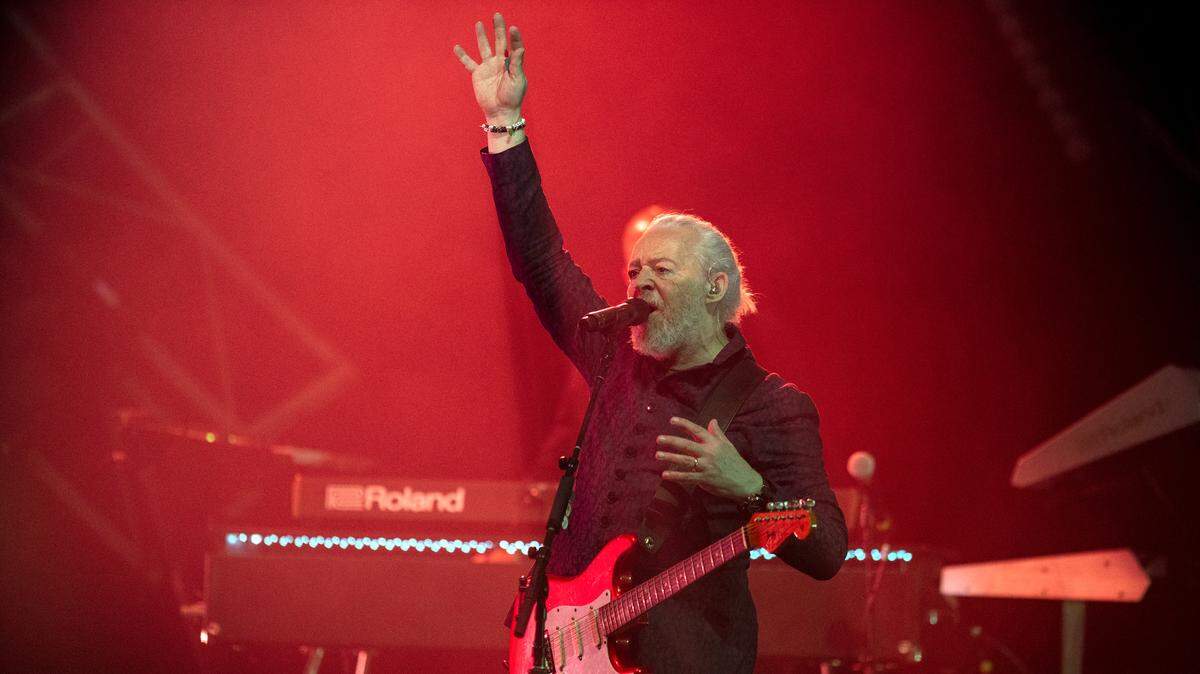 Roland Orzabal encourages the crowd as Tears For Fears brings their “The Tipping Point” tour to Coastal Credit Union Music Park at Walnut Creek, Saturday night, July 8, 2023.