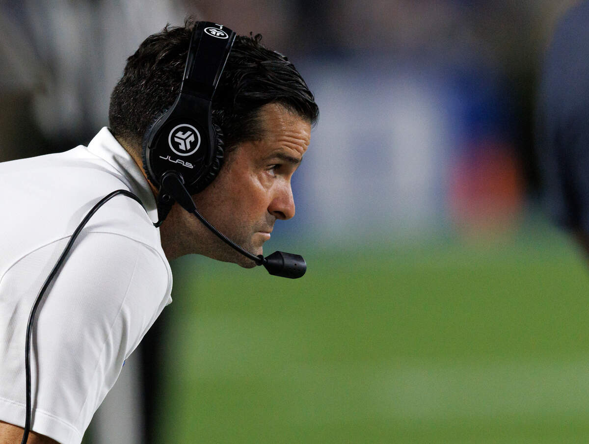 Duke head coach Manny Diaz watches from the sidelines during the second half of the Blue Devils’ 26-3 win over Elon on Friday, Aug. 30, 2024, at Wallace Wade Stadium in Durham, N.C.