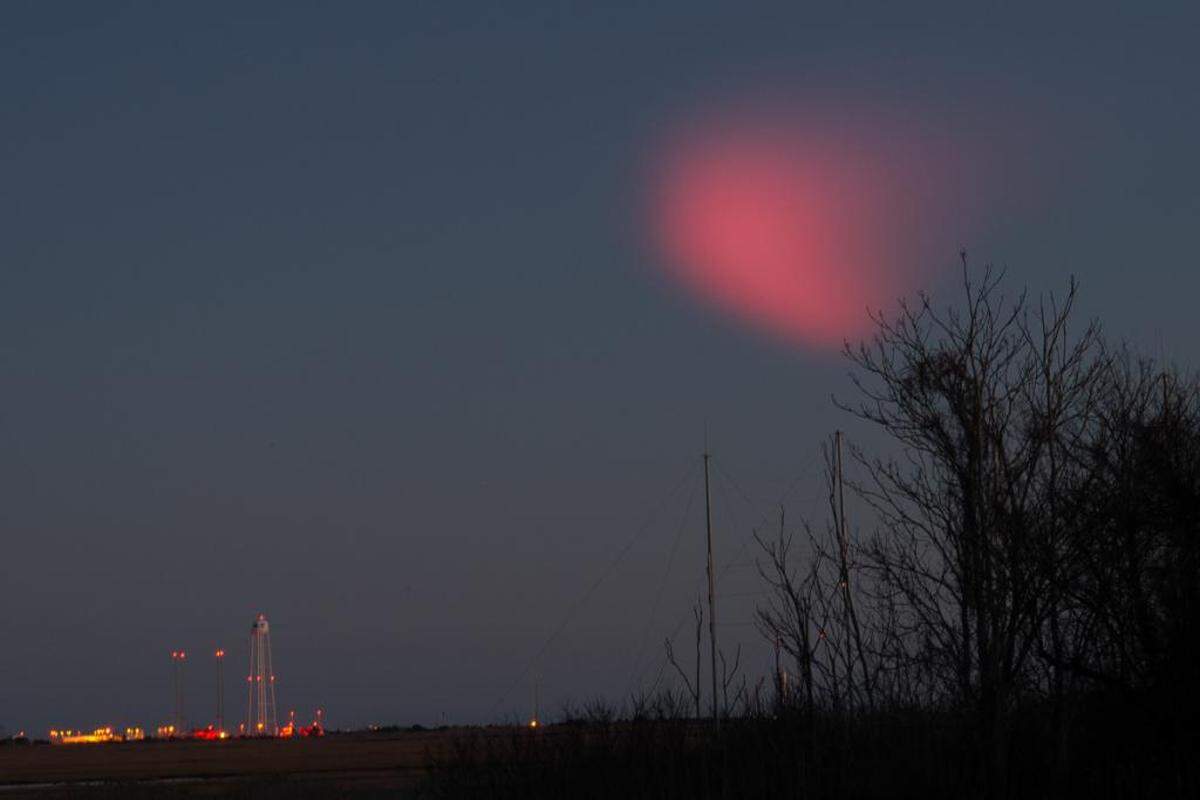 A three-stage suborbital sounding rocket launched March 3 off the East Coast is credited with creating this odd pink cloud.