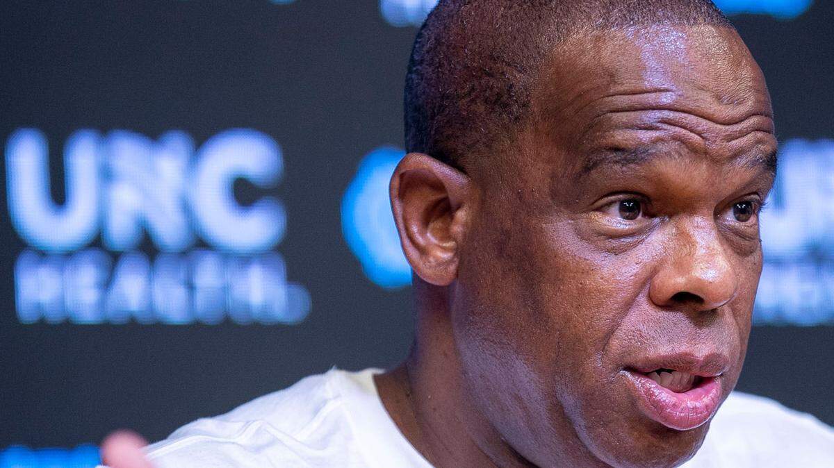 North Carolina coach Hubert Davis talks about the chemistry of his team during a press availability on Wednesday, June 15, 2022 at the Smith Center in Chapel Hill, N.C.