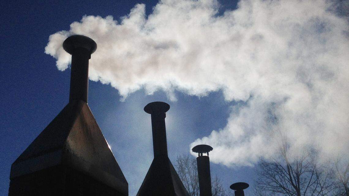 Smoke billows from stacks at Lexington Barbecue in Davidson County.