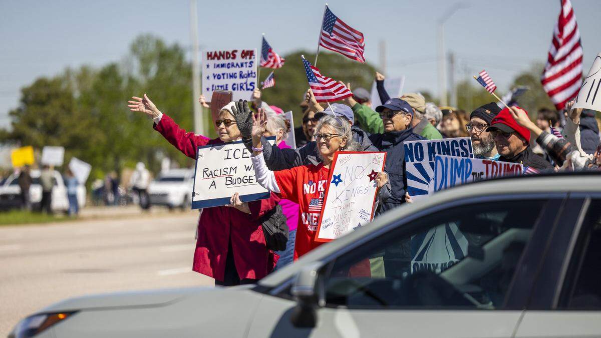 Hundreds of demonstrators line Capital Boulevard in Raleigh on Saturday, March 28, 2026, during a “No Kings” protest against President Donald Trump and his agenda. More than 70 cities and towns across North Carolina participated in nationwide protests Saturday.