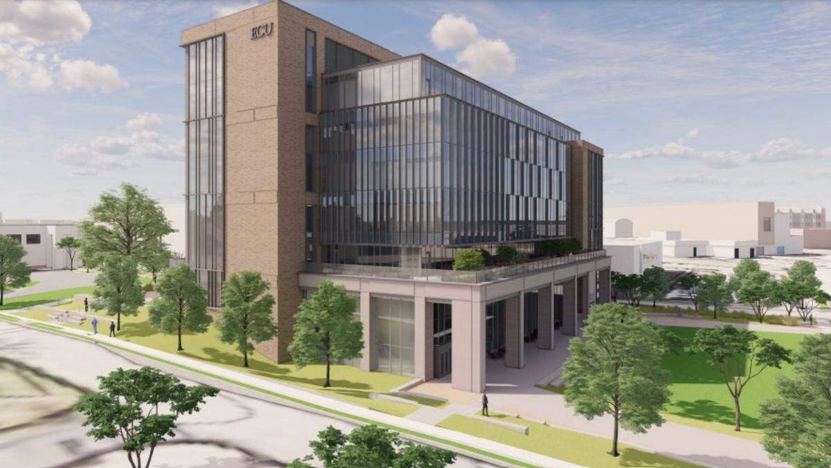 Design illustration of the East Carolina University Brody School of Medicine that will be constructed starting in early 2025. It is funded by the state budget.