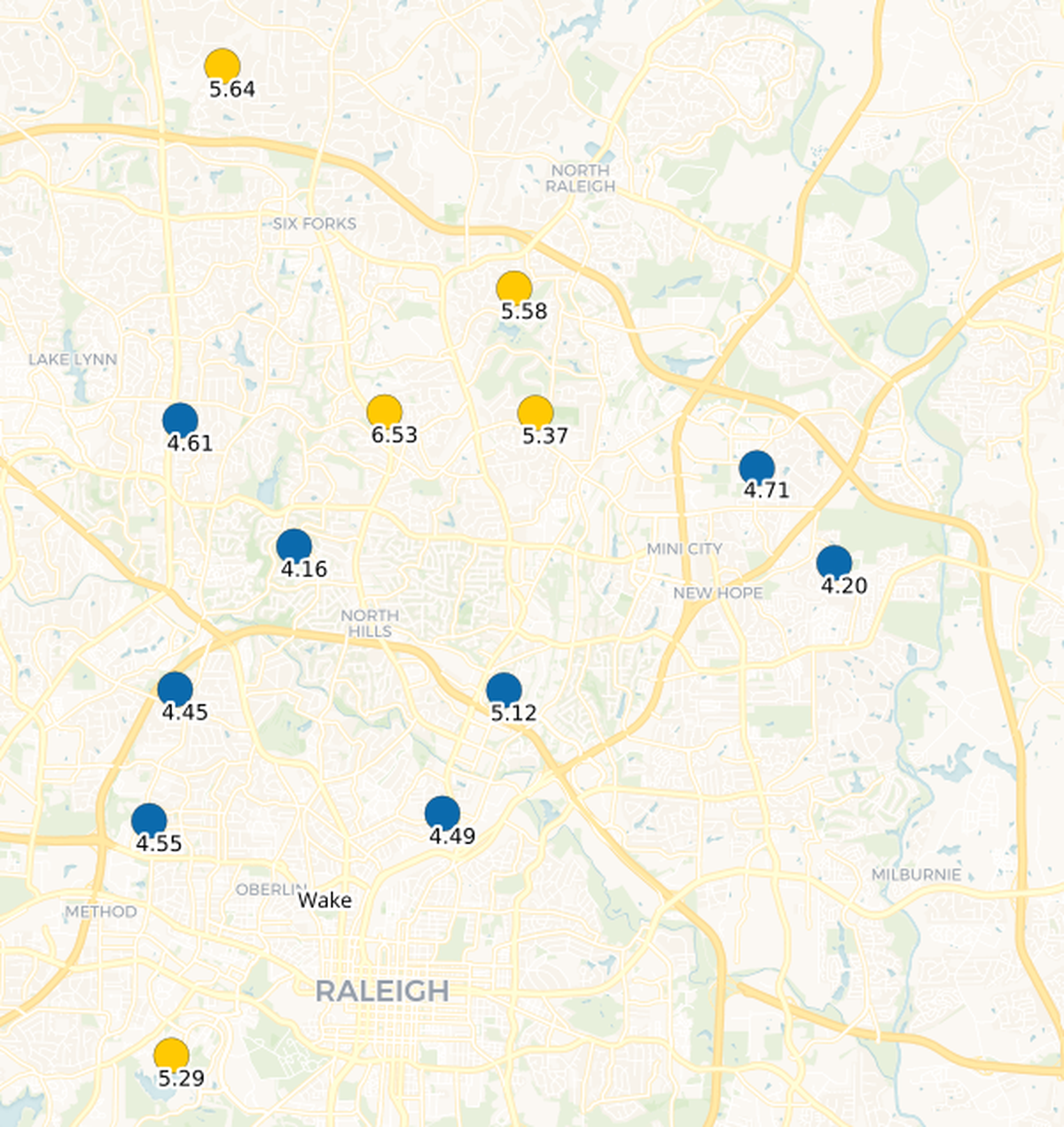Total rainfall amounts from Tropical Storm Debby in Raleigh, North Carolina. The figures are from the Community Collaborative Rain, Hail & Snow Network, a national nonprofit that measures local rainfall and submits data to the National Weather Service.