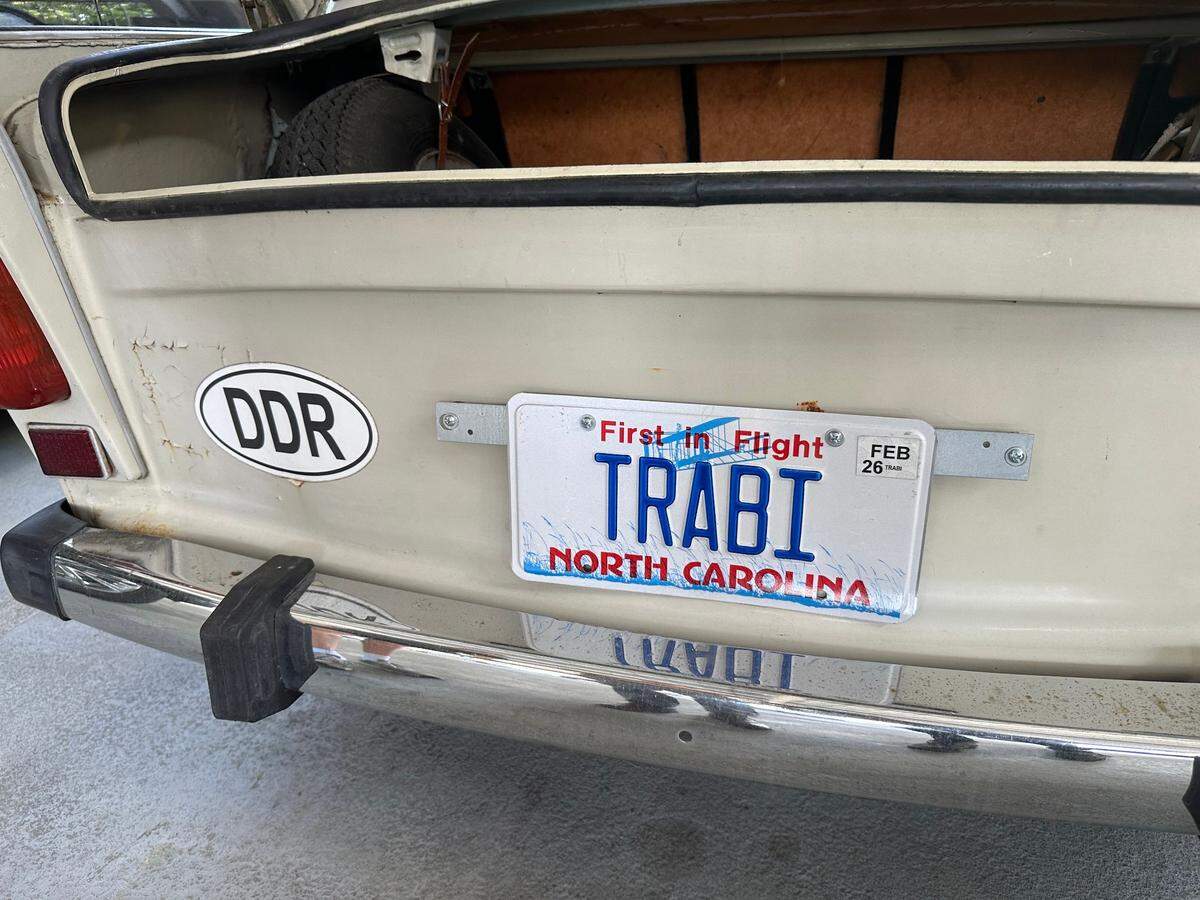 Mitch Armbruster said he had no trouble getting the “TRABI” vanity plate. His is one of only two Trabants registered in North Carolina.
