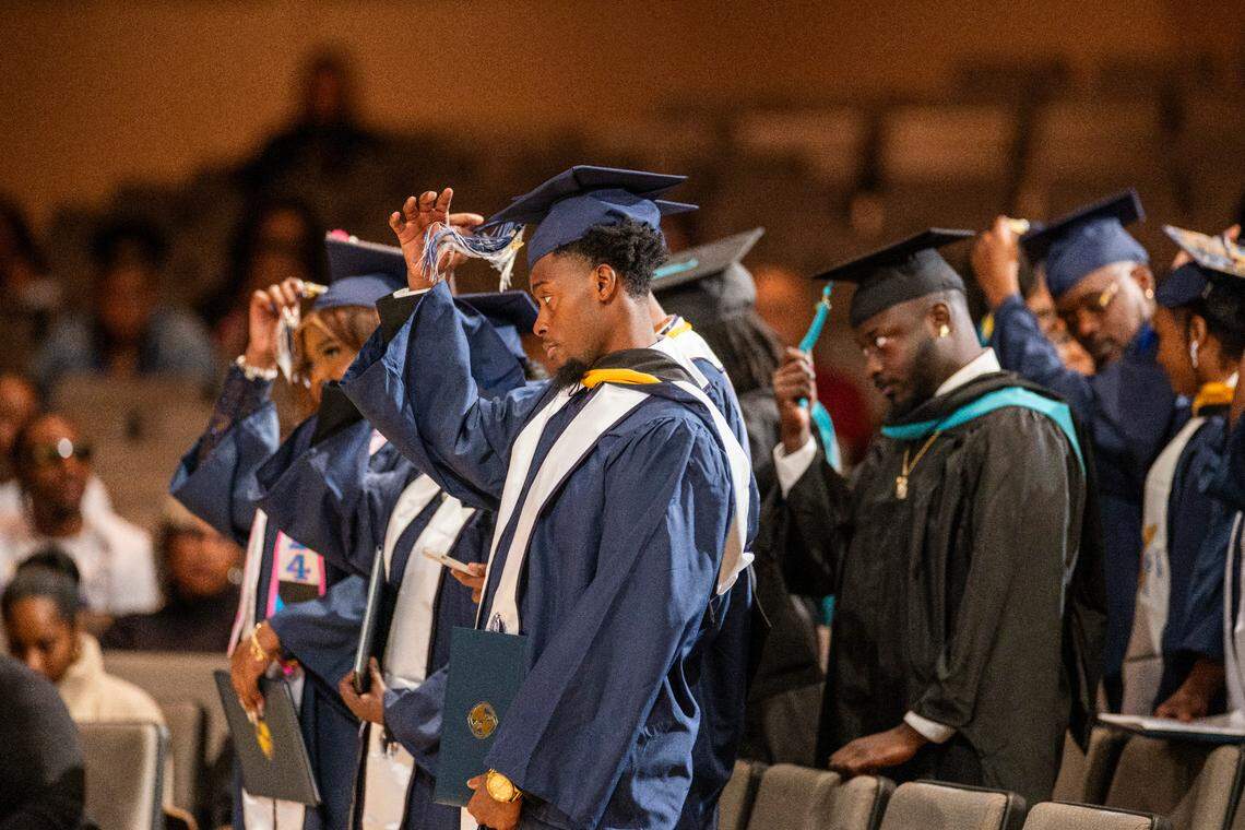 St. Augustine’s University graduates take part in a commencement ceremony at Wake Chapel Church in Raleigh on Friday, Dec. 13, 2024.