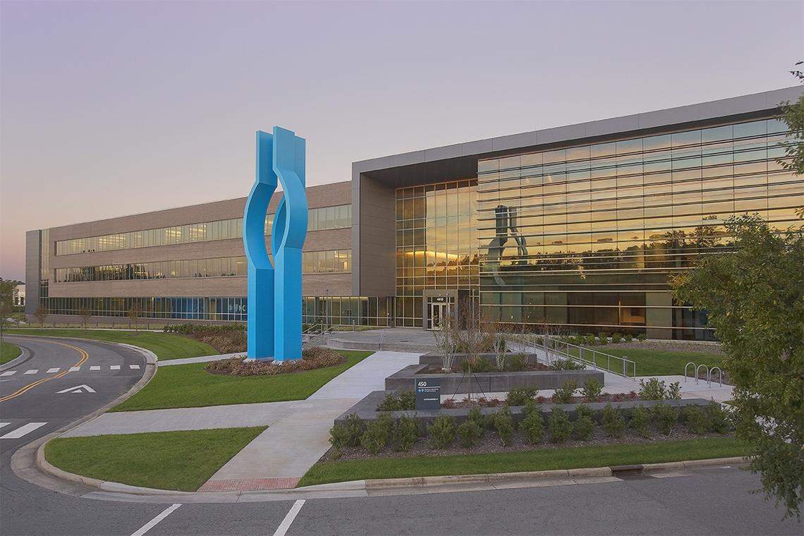 A building on the Durham corporate campus of Blue Cross and Blue Shield of North Carolina.