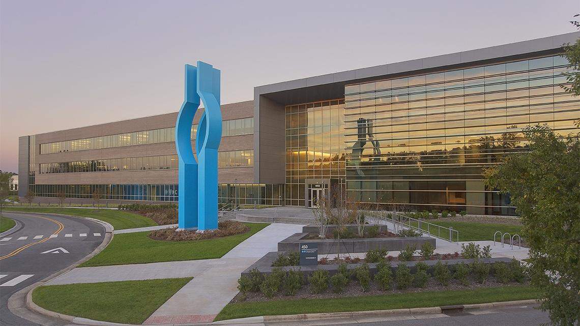 A building on the Durham corporate campus of Blue Cross and Blue Shield of North Carolina.