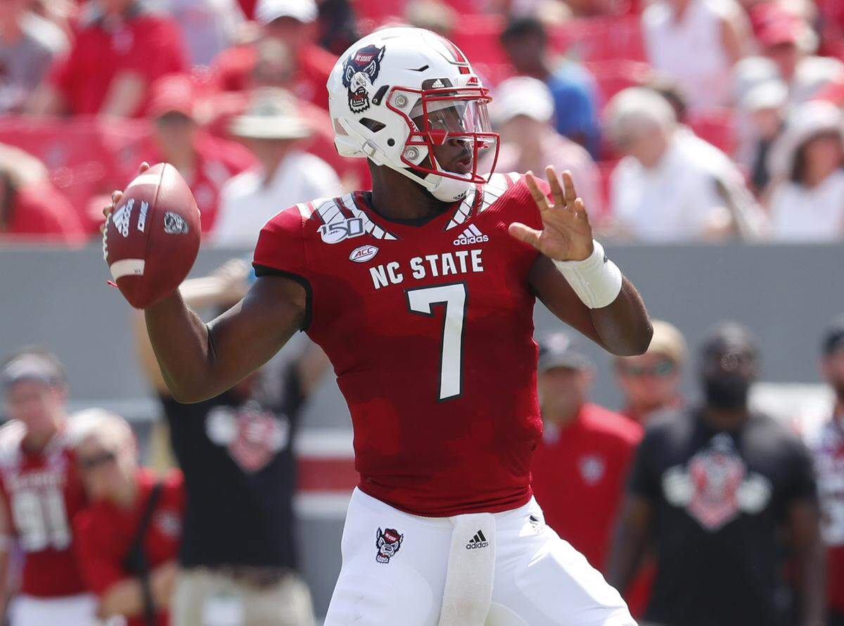N.C. State quarterback Matt McKay (7) prepares to pass during the first half of N.C. State’s game against Western Carolina at Carter-Finley Stadium in Raleigh, N.C., Saturday, Sept. 7, 2019.