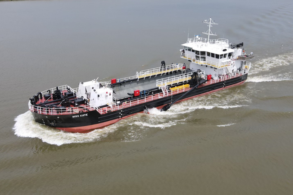 The Miss Katie, a dredge funded with $15 million from state lawmakers in 2018. It keeps open boating channels in the Oregon Inlet and other coastal waterways.