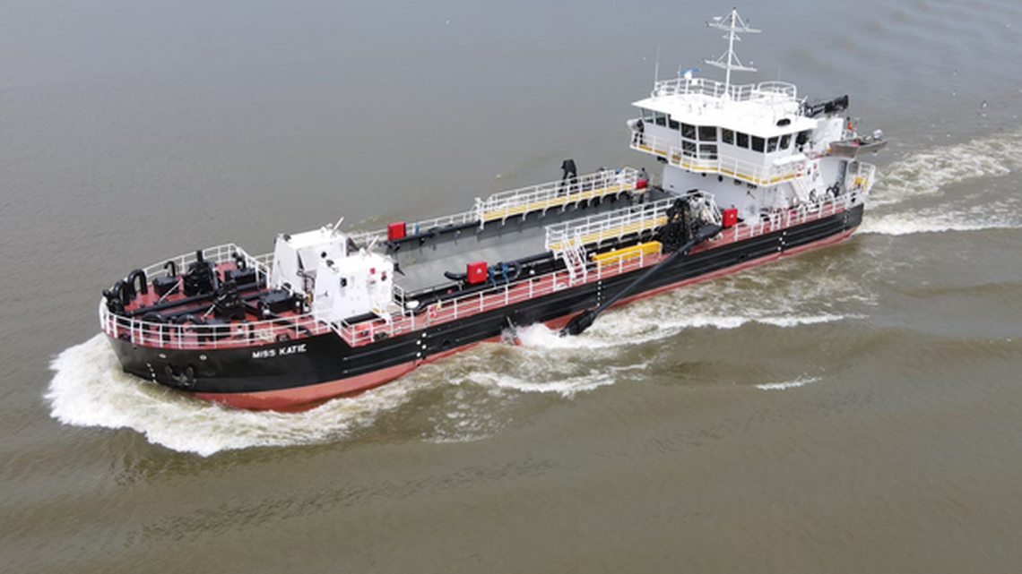 The Miss Katie, a dredge funded by $15 million from state lawmakers in 2018. It keeps open boating channels in the Oregon Inlet and other coastal waterways.