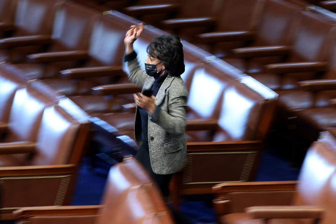 Rep. Maxine Waters (D-CA) races into the House Chamber to cast the last vote to impeach U.S. President Donald Trump for the second time in little over a year in the House Chamber of the U.S. Capitol on January 13, 2021, in Washington, DC. The House voted 232-197 to impeach Trump on the charge of “incitement of insurrection” after a mob attacked the U.S. Capitol where Congress was working to certify the Electoral College victory of President-elect Joe Biden on January 6. 10 Republicans voted to impeach.