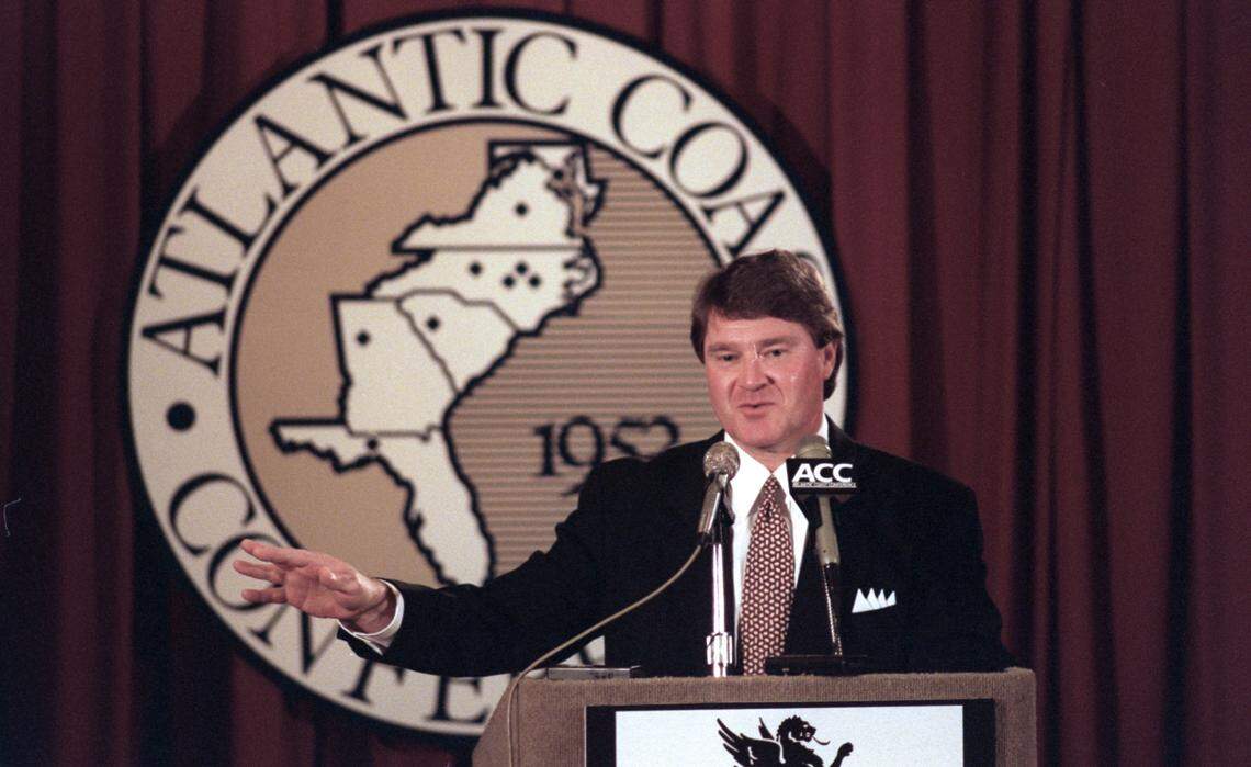 John Swofford was announced as the new Commissioner of the Atlantic Coast Conference, at the Grandover Resort and Conference Center in Greensboro in 1997.