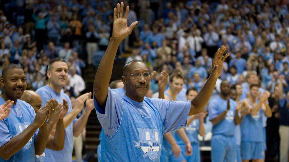 Former Tar Heel Walter Davis acknowledges the Smith Center crowd as he is introduced during the Celebration of a Century on February 12, 2010, at the Smith Center in Chapel Hill, N.C.. ROBERT WILLETT -robert.willett@newsobserver.com