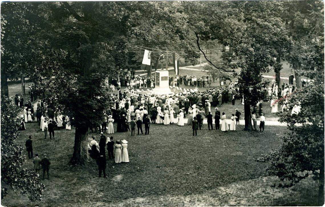 The unveiling of Silent Sam on the campus of UNC-Chapel Hill in 1913.