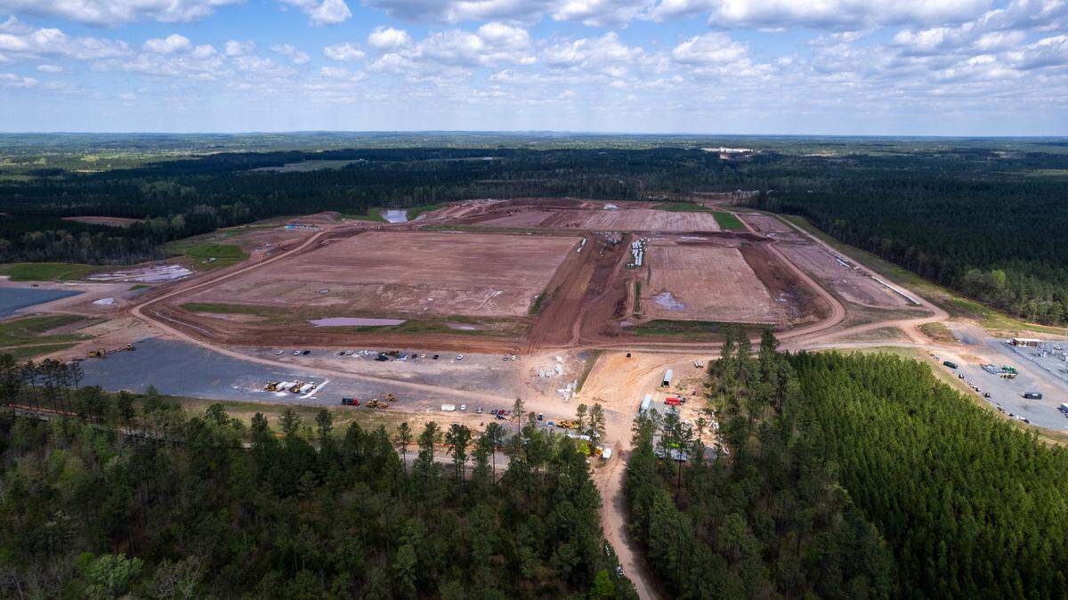 The site of VinFast’s promised electric vehicle assembly plant in Moncure, NC, on Friday, April 12, 2024
