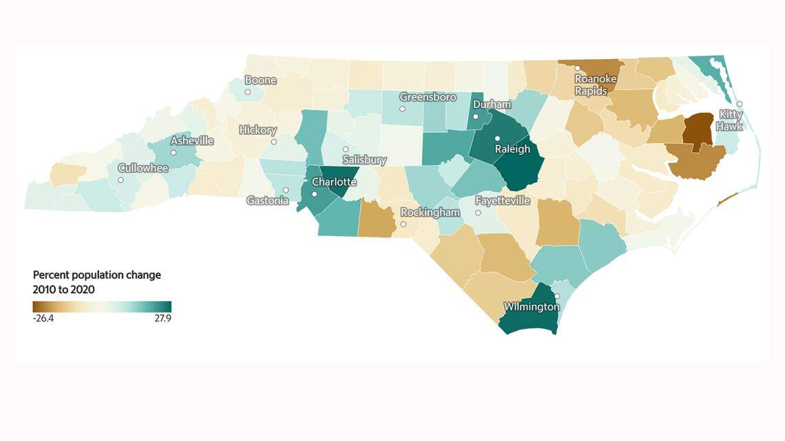 Triangle, Charlotte led NC population growth while rural counties shrank, census shows