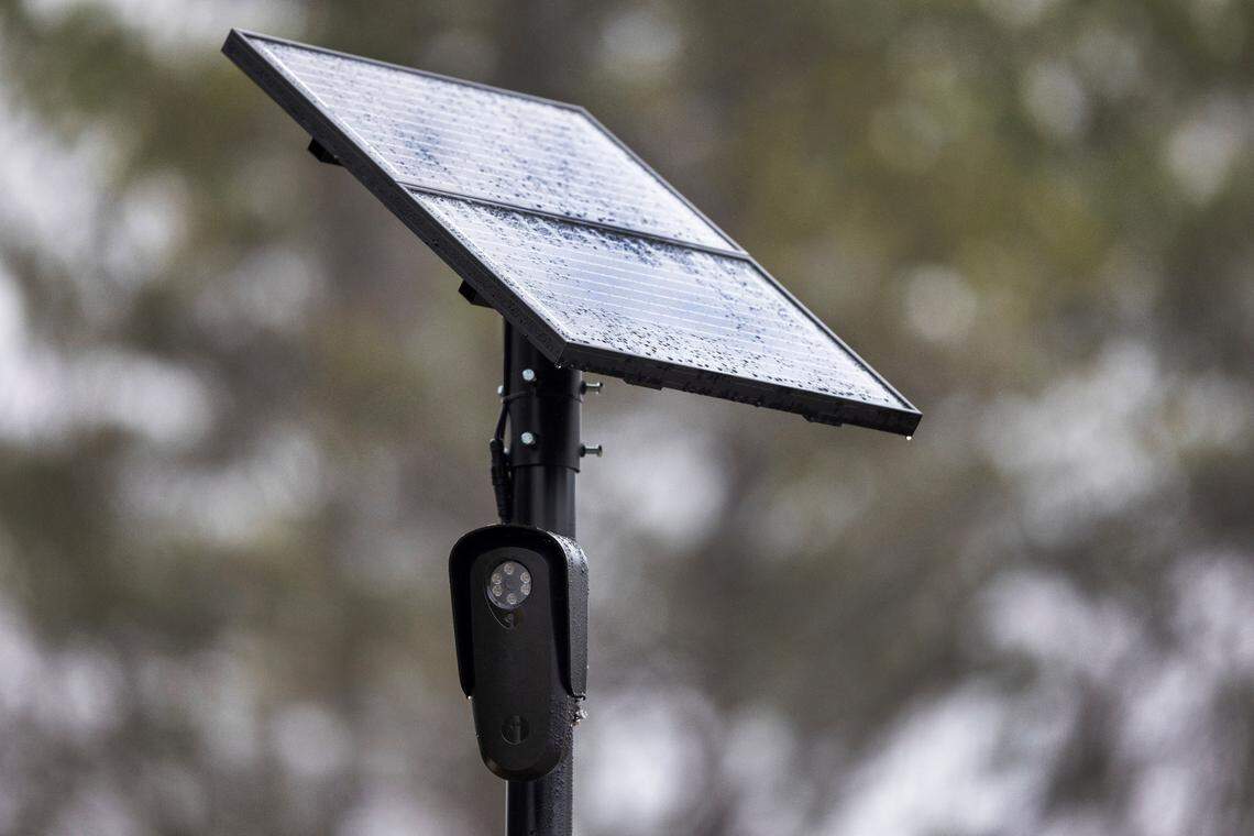 Flock Safety cameras are installed at both entrances to the Princeton Manor neighborhood off of Hodge Road in Knightdale, N.C.