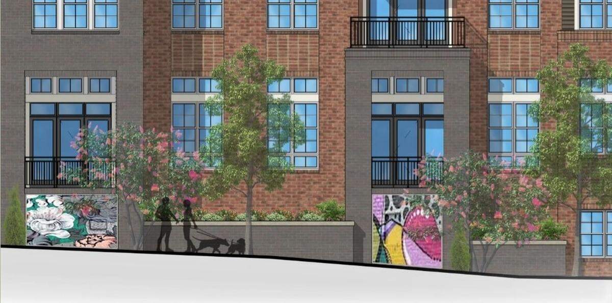 Developer Bluerock Real Estate plans to use with art and landscaping to soften and enliven retaining walls along more steep portions of The Park site, such as this wall along Ephesus Church Road. The town’s Public Arts office and advisory board will weigh in on some of the art.