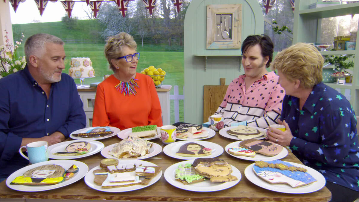 Paul Hollywood, Prue Leith, Noel Fielding, Sandi Toksvig in “The Great British Baking Show” Collection 6, now on Netflix.