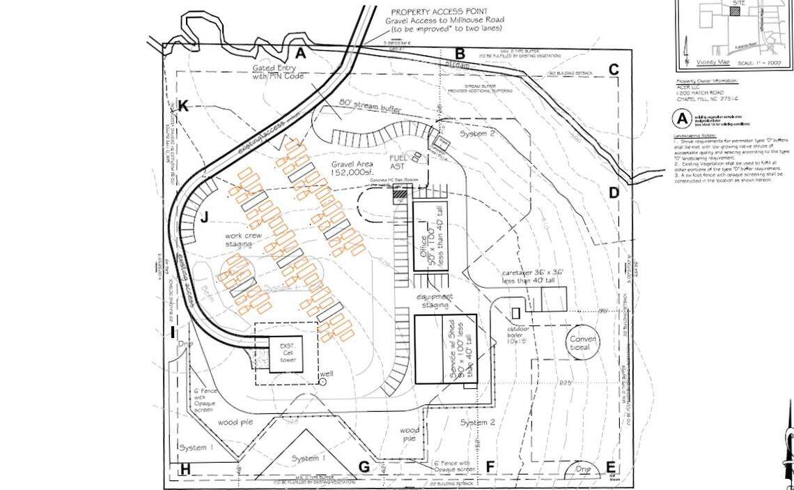 Treeist, an urban forestry business serving southern Orange County, has plans to build a new headquarters at 6915 Millhouse Road in Chapel Hill, including two office and workshop spaces, a caretaker house, and a 63-space parking lot and areas for stacking wood.