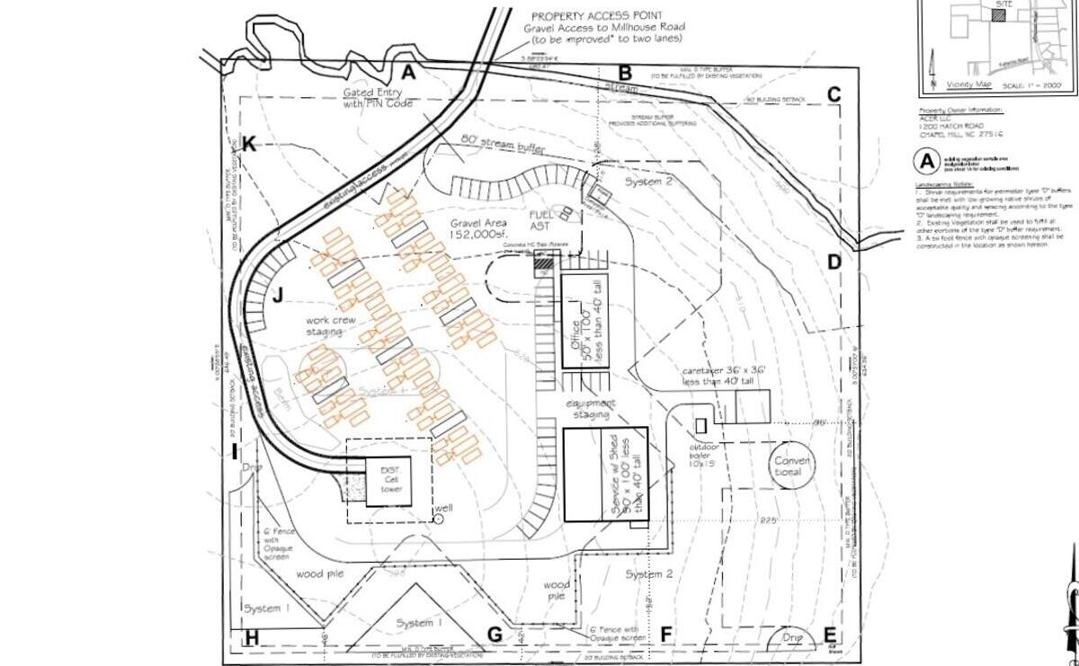 Treeist, an urban forestry business serving southern Orange County, has plans to build a new headquarters at 6915 Millhouse Road in Chapel Hill, including two office and workshop spaces, a caretaker house, and a 63-space parking lot and areas for stacking wood.