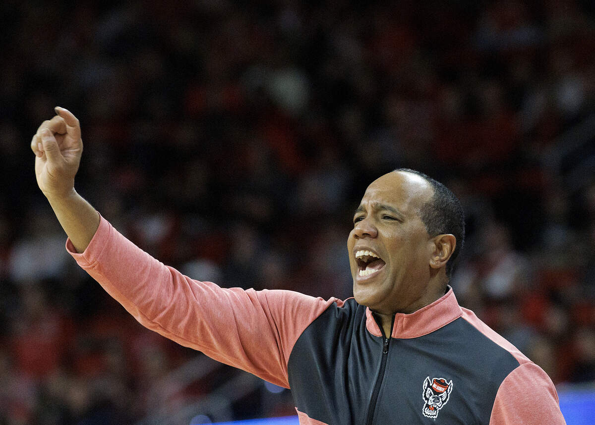 N.C. State head coach Kevin Keatts gives instructions from the sideline during the second half of the Wolfpack’s 82-76 win over Georgia Tech on Saturday, Feb. 3, 2024, at PNC Arena in Raleigh, N.C.