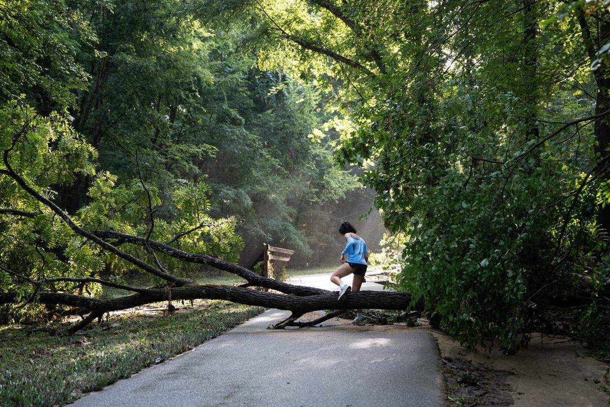 Debris lie by Bolin Creek in Chapel Hill, N.C. on Monday, July 7, 2025 after Tropical Storm Chantal brought rain and flooding the previous day.