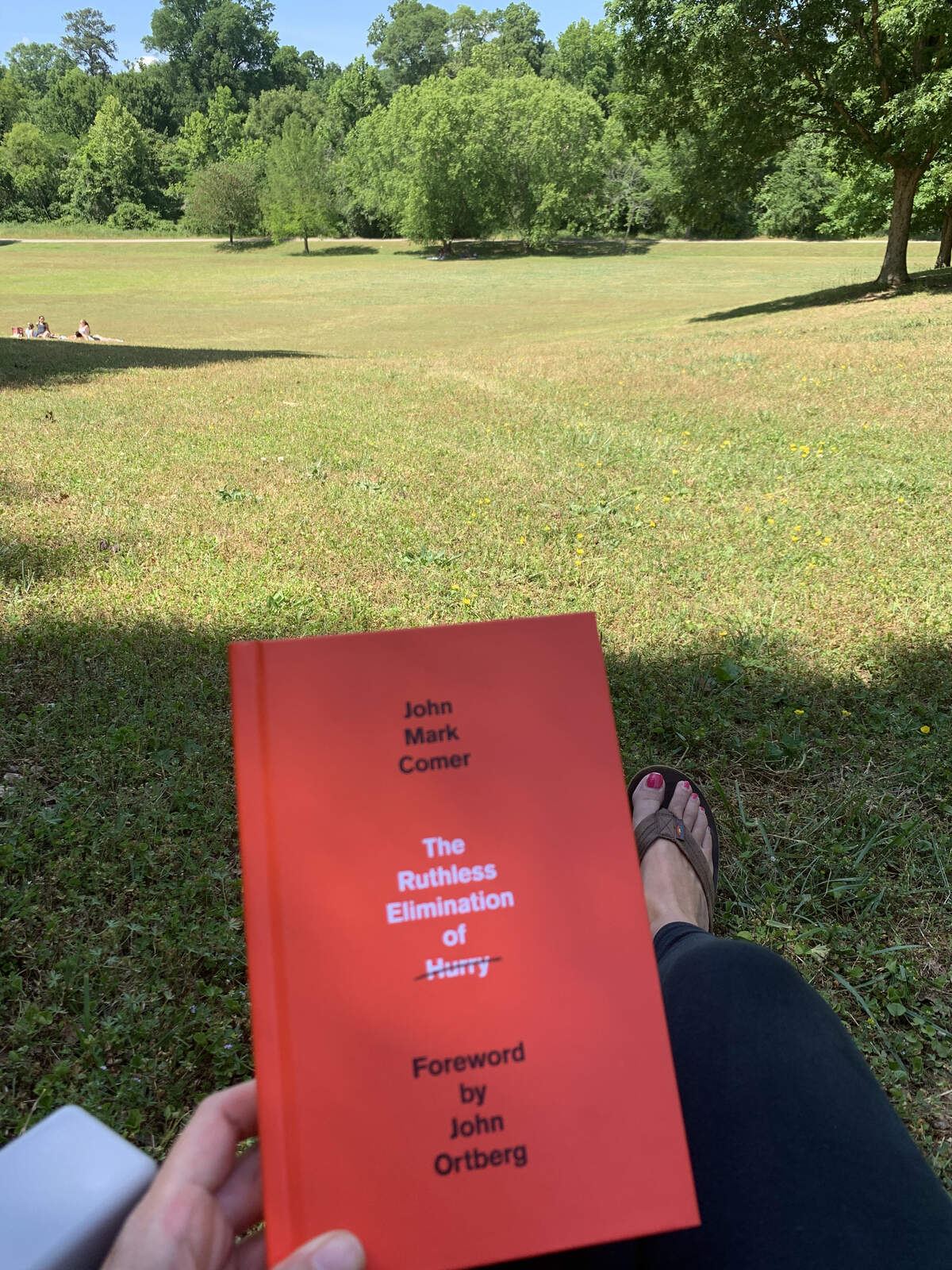 Amanda Bordeaux relaxes at Dorothea Dix Park on Saturday, May 17, 2020, with a book that came highly recommended from a few of her friends, “The Ruthless Elimination of Hurry.”