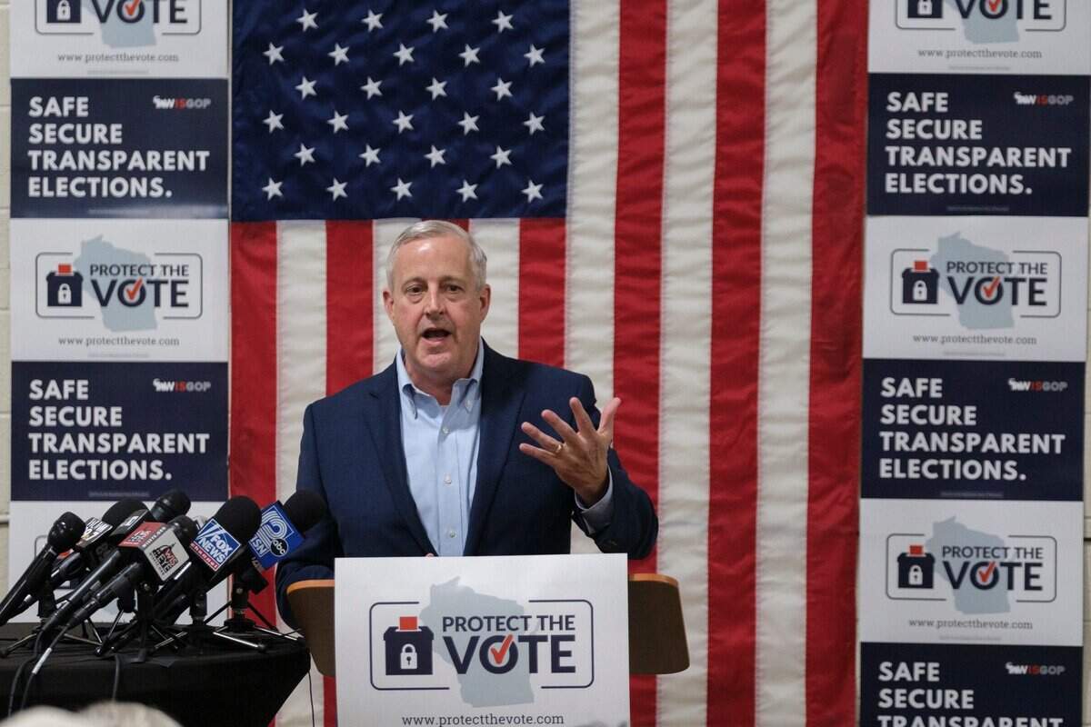 Republican National Committee Chairman Michael Whatley speaks at a rally hosted by the Wisconsin Republican Party on voting integrity in Waukesha on Monday, July 8, 2024.