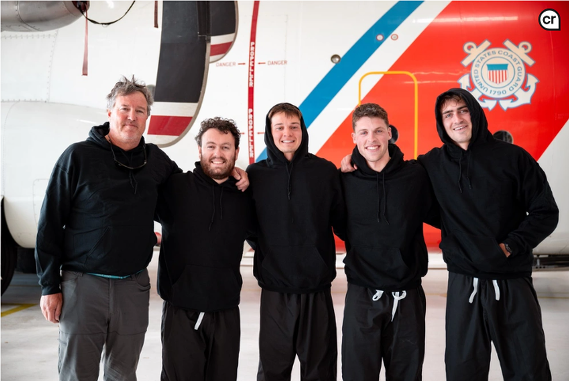 The five men were pulled off the life raft with a basket attached to a cable and brought to Elizabeth City, North Carolina. Their names were not released.