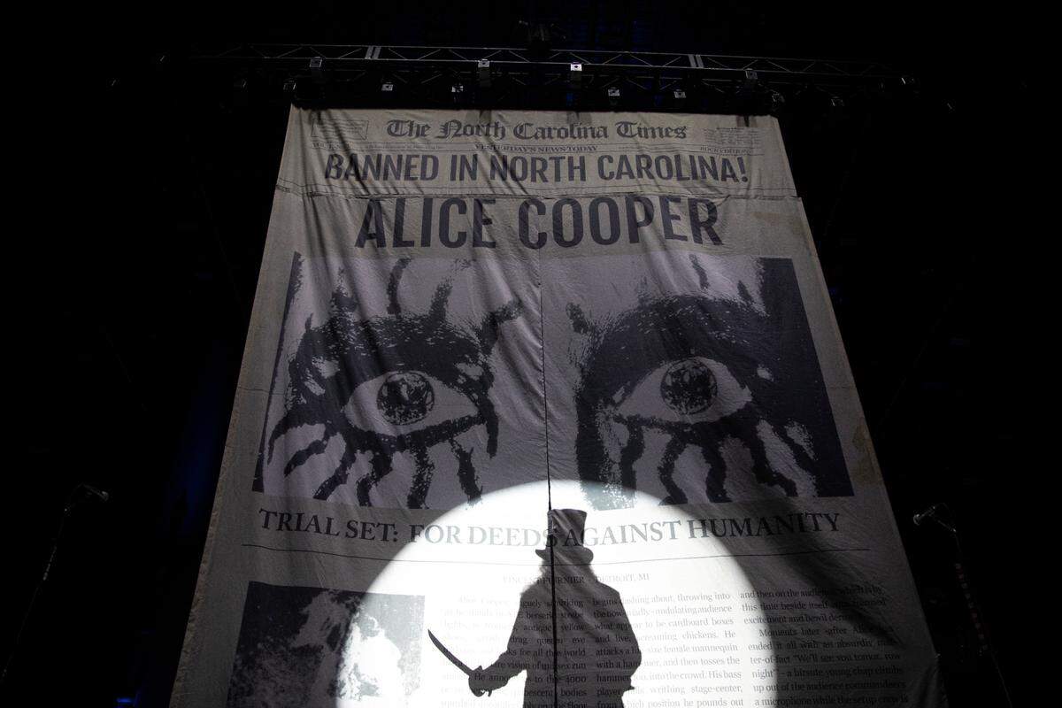 Alice Cooper takes the stage on the “Freaks On Parade 2023 Tour” to Raleigh, N.C.’s Coastal Credit Union Music Park at Walnut Creek, Tuesday night, Aug. 29, 2023.