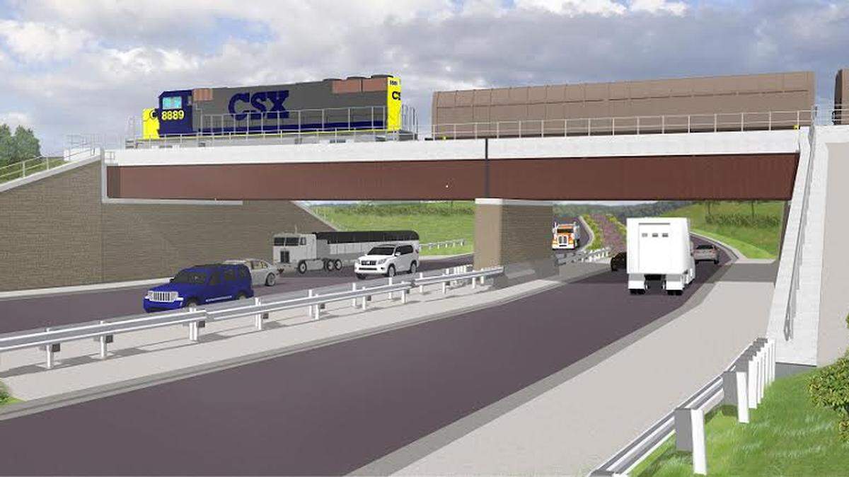 A rendering of the future underpass. The view is facing east toward Good Hope Church Road and the Carpenter Historic District.
