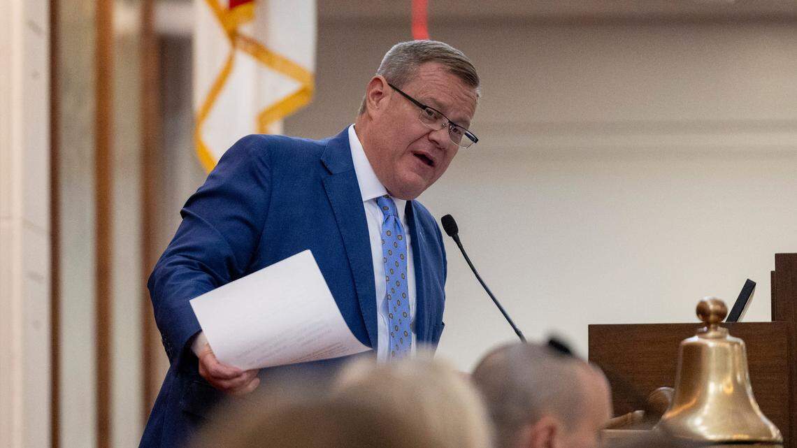 In this file photo, N.C. House Speaker Tim Moore presides over a House session the General Assembly in Raleigh on Aug 16, 2023.