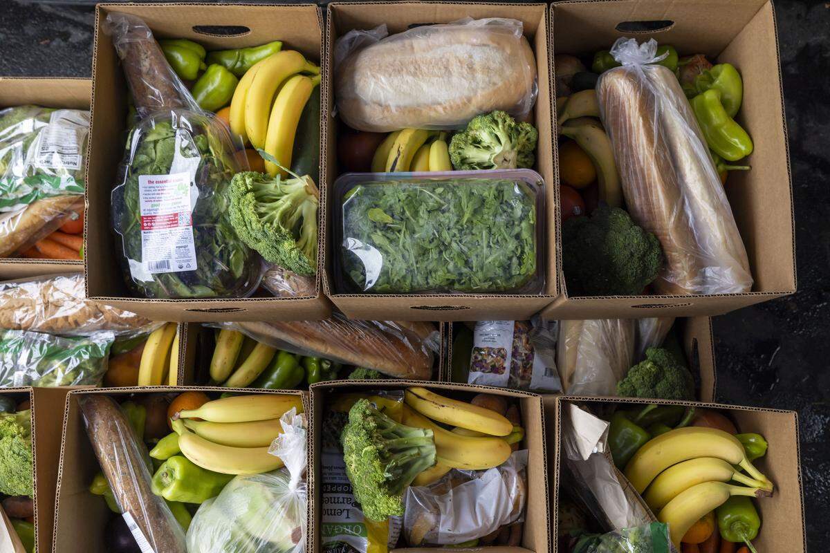 Boxes of groceries from the Emanuel Food Pantry at Durham Presbyterian Church are lined up for recipients to pick up on Wednesday, October 29, 2025 in Durham, N.C.