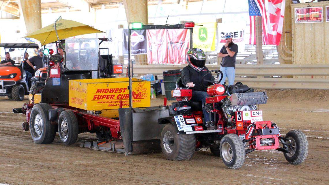Silver Hyatt, captain of the Pack Pullers, drives the Intimidator in the Light Class Tractor Pull during the 2024 ASABE International 1/4 Scale Tractor Student Design Competition in Peoria, Ill. Pack Pullers, an engineering group at N.C. State who built the Intimidator, were named overall champions in the competition.