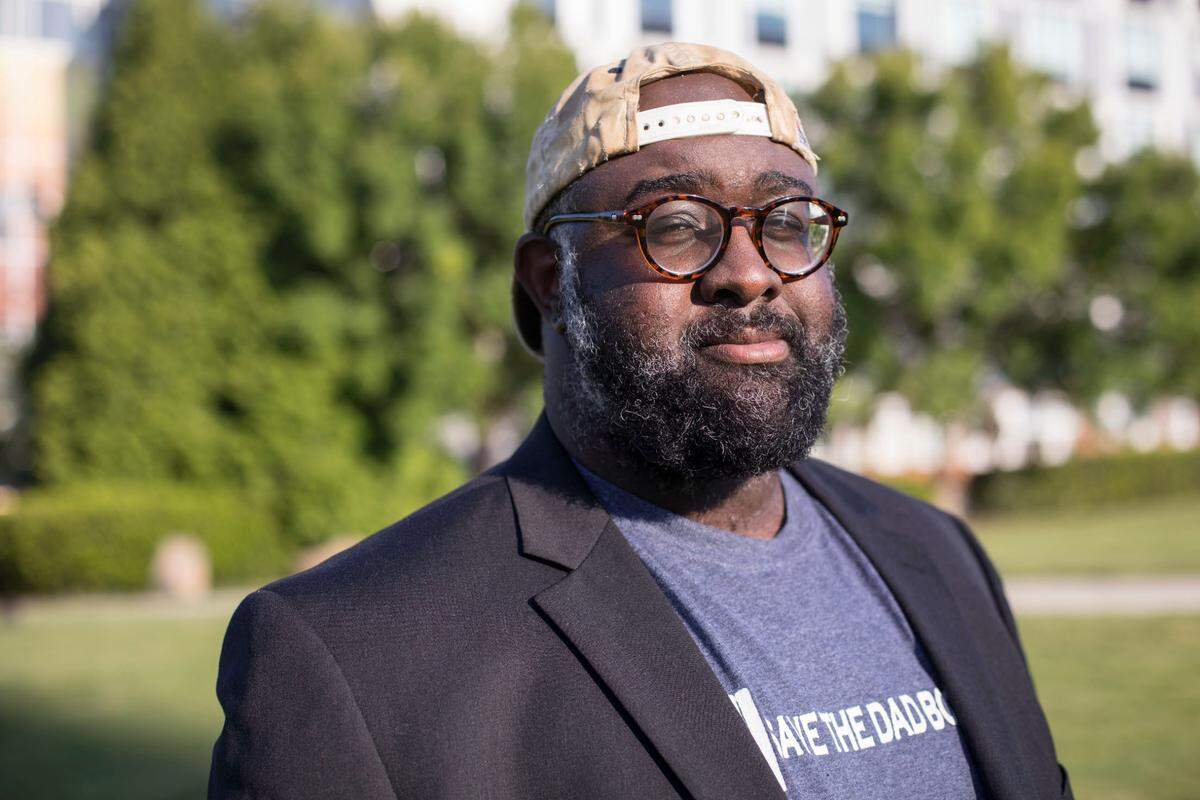 Michael Washington, CEO of Argyle Rebel Films and creator of the film “Save the Dad Bod,” poses for a portrait in Durham, N.C. on Aug. 5, 2021.