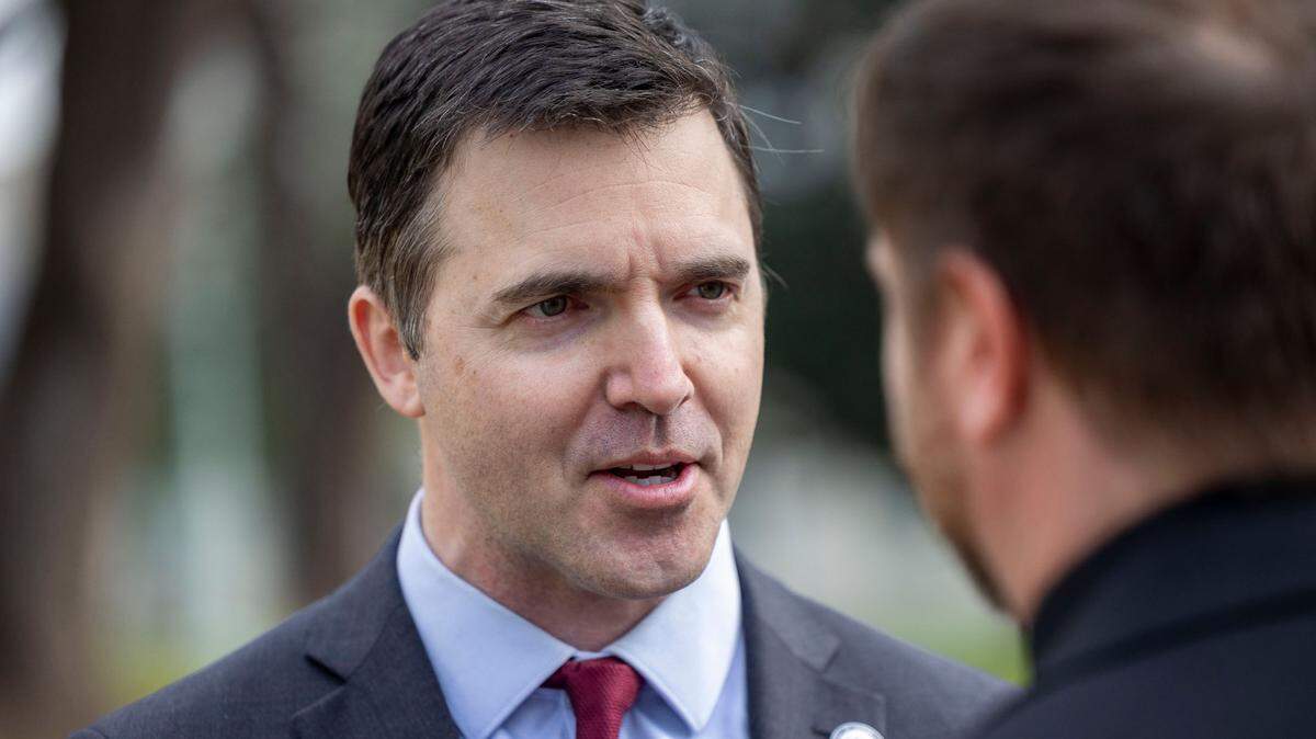 North Carolina Attorney General Jeff Jackson speaks to the crowd following a press briefing on President Trump’s executive orders on Friday, January 31, 2025 at the State Capitol in Raleigh, N.C.