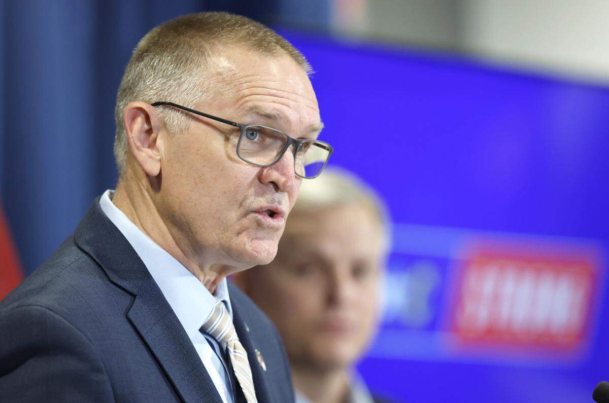 New DPS Secretary Jeffrey Smythe speaks to the press in Raleigh, N.C., Thursday, Jan. 15, 2026.