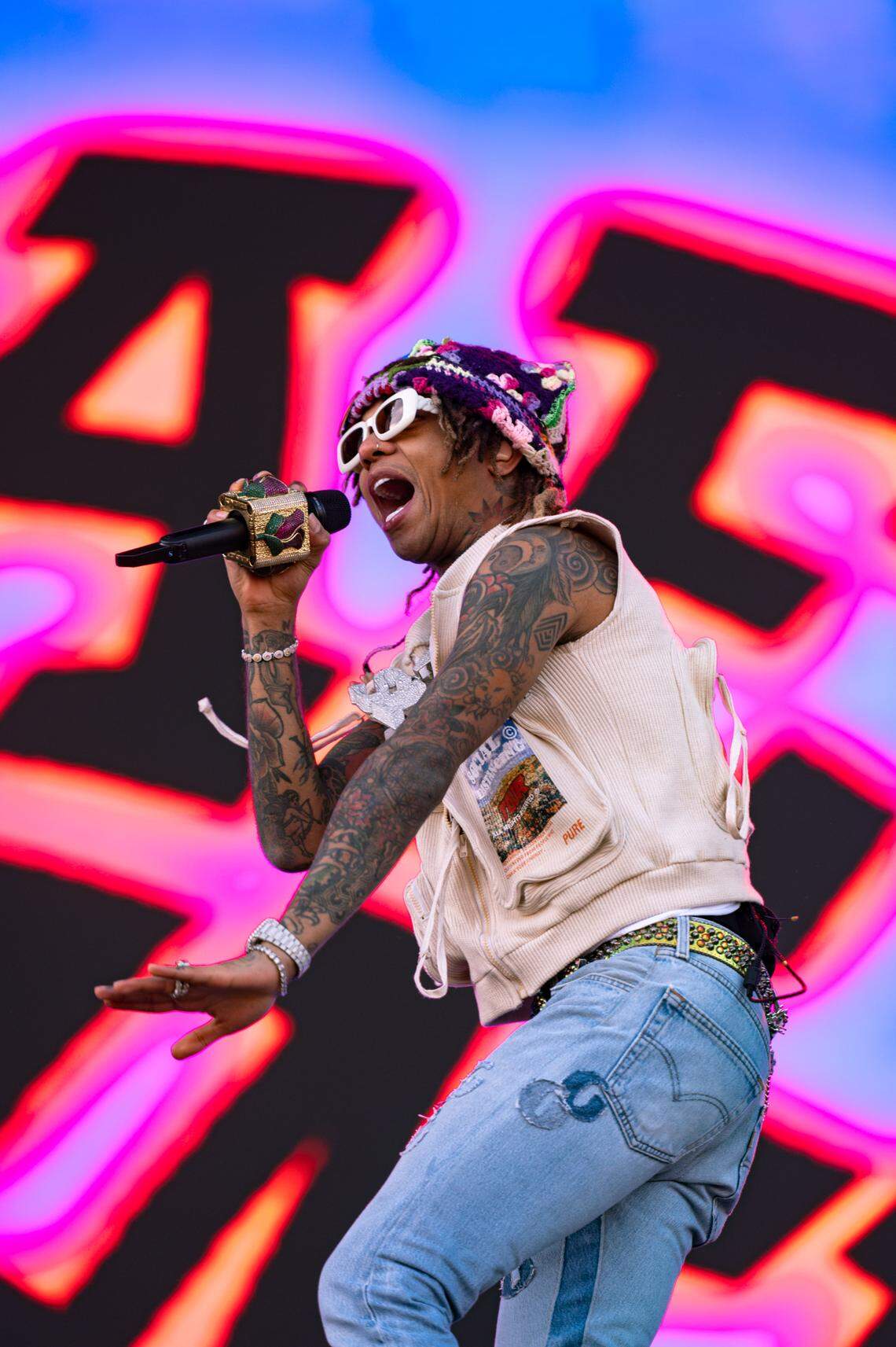 Swae Lee from the Rae Sremmurd duo performs at the second day of Dreamville Festival at Dix Park in Raleigh, N.C. on Sunday, April 7, 2024.