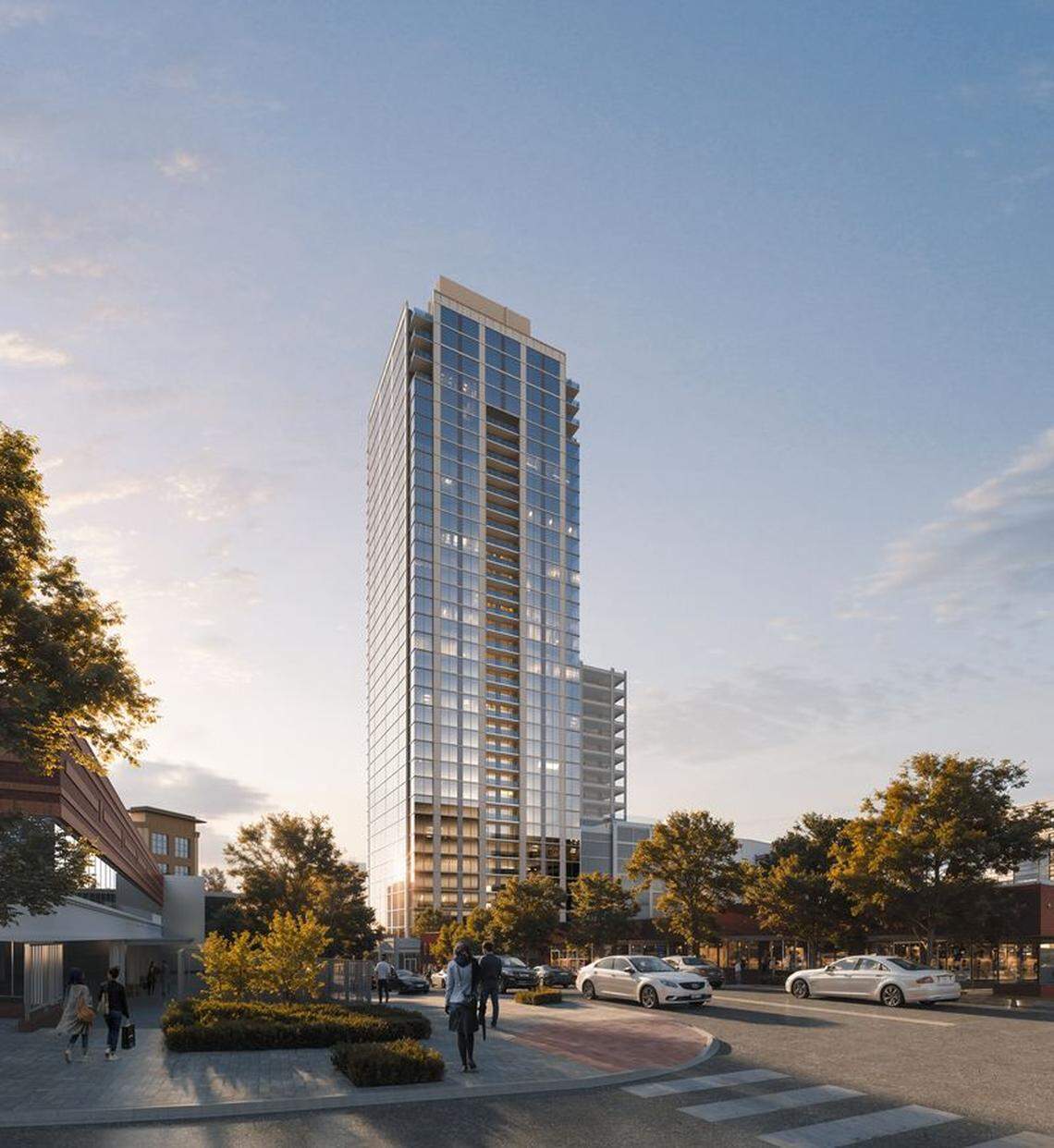 A rendering of the new 37-story residential tower called Highline Glenwood, which is under construction in Glenwood South.