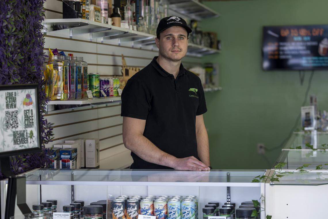 Chris Karazin, CEO of the North Carolina hemp retailer and manufacturer Carolindica, stands inside one of the company’s Raleigh stores on Tuesday, Nov. 25, 2025. A new federal provision could remove most hemp products from shelves, threatening North Carolina shops, growers and supply chains as businesses increase lobbying efforts.