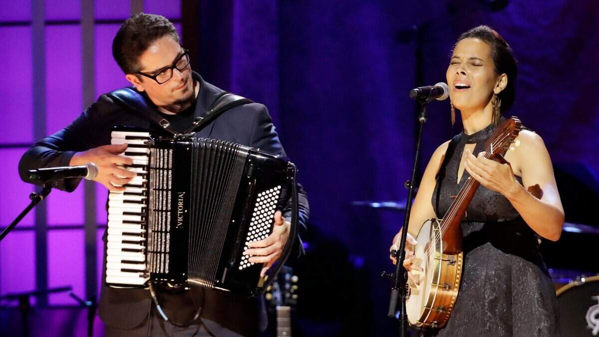 Francesco Turrisi, left, and Rhiannon Giddens perform during the Americana Honors & Awards show Sept. 11, in Nashville, Tenn. They will perform at the North Carolina Museum of Art.