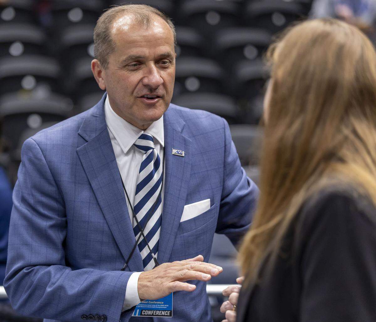 ACC commissioner Jim Phillips arrives for the Duke vs St. John’s game on Friday, March 27, 2026, at Capital One Arena in Washington, D.C.