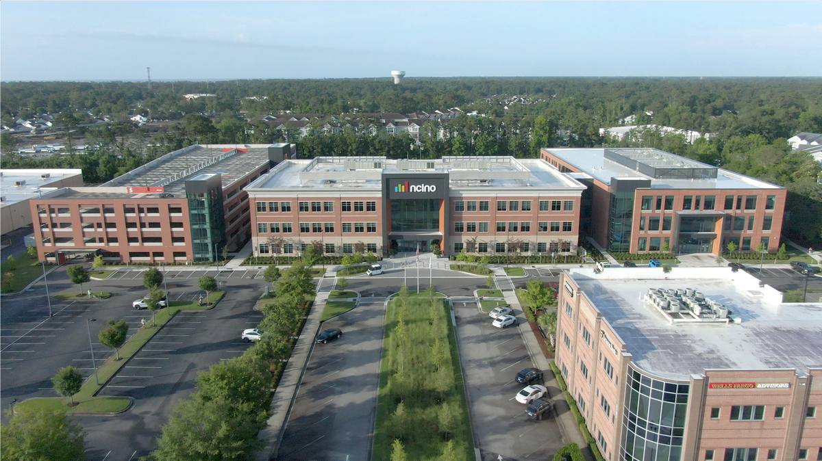 An aerial image of nCino’s headquarters in Wilmington, N.C.