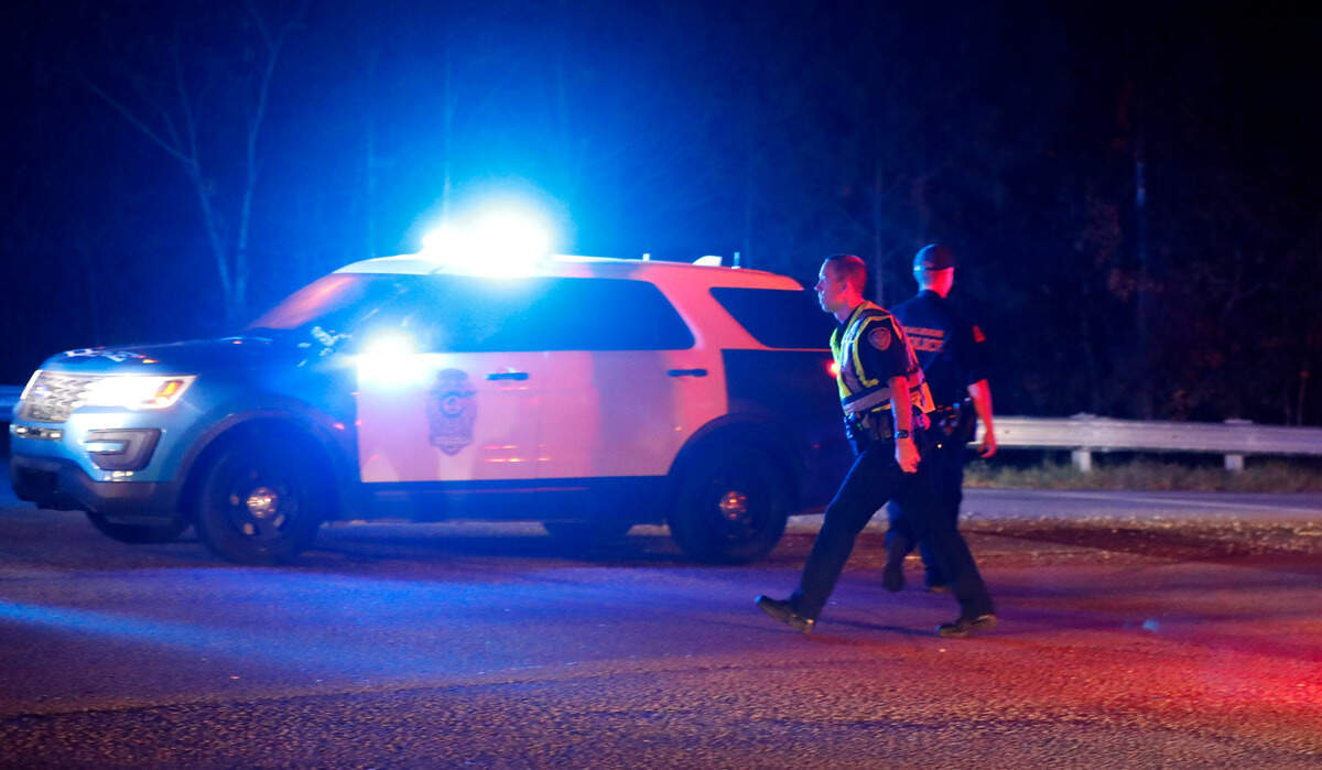 Police block the entrance to I-540 east at Buffaloe Road in Raleigh, N.C., Thursday, Oct 13, 2022.